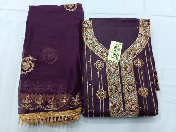 Women's violet Cotton Embroidered Salwar Suits & Dress Materials