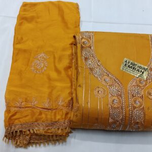 Women’s Yellow Cotton Embroidered Salwar Suits & Dress Materials